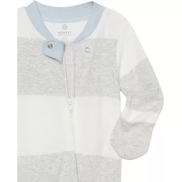 imageHonestBaby Baby Sleep and Play Footed Pajamas Onepiece Sleeper Jumpsuit Zipfront Pjs Organic CottonRugby Stripe Light Grey Heather
