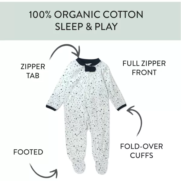 imageHonestBaby Baby Sleep and Play Footed Pajamas Onepiece Sleeper Jumpsuit Zipfront Pjs Organic CottonTwinkle Star White Navy
