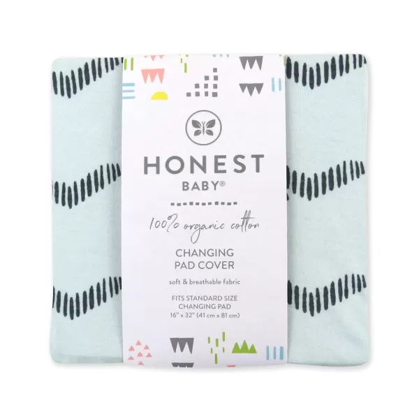 imageHonestBaby Boys Organic Cotton Changing Pad Cover Tossed Skulls One SizePyramids Whispering Blue