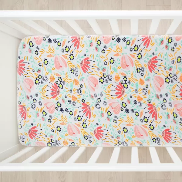 imageHonestBaby Fitted Crib Sheets Fits Standard Mattress Bassinet Mini Prints 100 Organic Cotton Baby Boys Girls Unisex Pink Salt Fitted Crib Sheet One SizeFlower Power