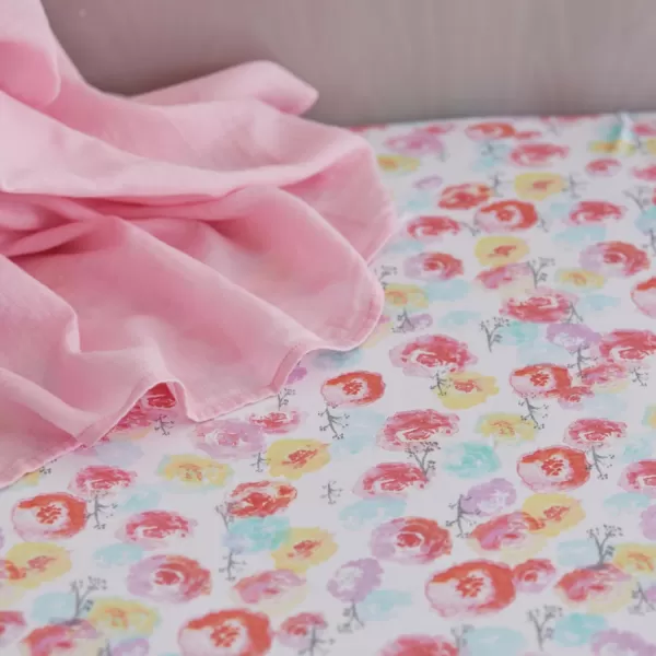 imageHonestBaby Fitted Crib Sheets Fits Standard Mattress Bassinet Mini Prints 100 Organic Cotton Baby Boys Girls Unisex Pink Salt Fitted Crib Sheet One SizeRose Blossom