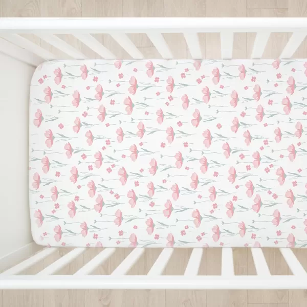 imageHonestBaby Fitted Crib Sheets Fits Standard Mattress Bassinet Mini Prints 100 Organic Cotton Baby Boys Girls Unisex Pink Salt Fitted Crib Sheet One SizeStrawberry Pink Floral