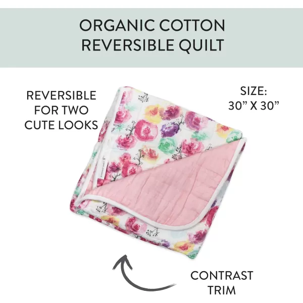 imageHonestBaby Quilted Baby Blankets Reversible Organic Cotton for Infant Boys Girls Unisex Pattern PlayGray One Size1pack Rose BlossomPink Hand Quilted Blanket