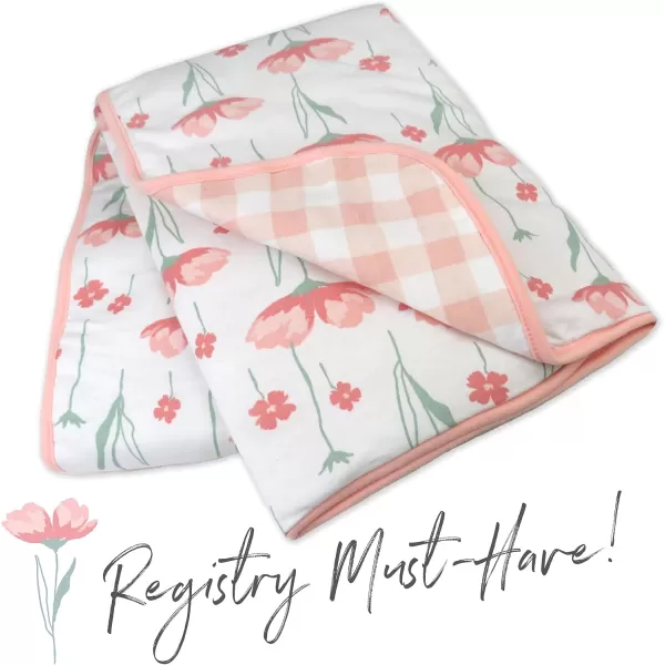 imageHonestBaby Quilted Baby Blankets Reversible Organic Cotton for Infant Boys Girls Unisex Pattern PlayGray One Size1pack Strawberry Pink Floral Reversible Blanket