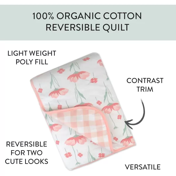 imageHonestBaby Quilted Baby Blankets Reversible Organic Cotton for Infant Boys Girls Unisex Pattern PlayGray One Size1pack Strawberry Pink Floral Reversible Blanket