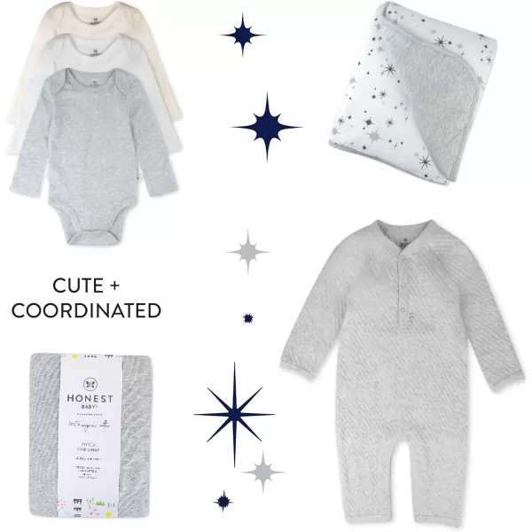 imageHonestBaby Quilted Baby Blankets Reversible Organic Cotton for Infant Boys Girls Unisex Pattern PlayGray One Size1pack Twinkle Star Lt G Heather Reversible Quilted Blanket