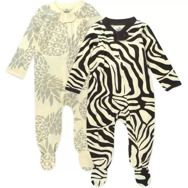 imageHonestBaby Baby Boys 2Pack Sleep and Play Footed Pajamas OnePiece Sleeper Jumpsuit Zipfront Pjs Organic CottonBrown Zebra