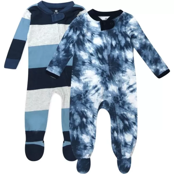 imageHonestBaby Baby Boys 2Pack Sleep and Play Footed Pajamas OnePiece Sleeper Jumpsuit Zipfront Pjs Organic CottonJumbo Ombre Stripe Blue Indigo