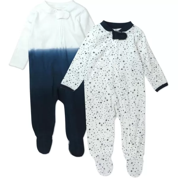 imageHonestBaby Baby Boys 2Pack Sleep and Play Footed Pajamas OnePiece Sleeper Jumpsuit Zipfront Pjs Organic CottonTwinkle Star WhiteNavy