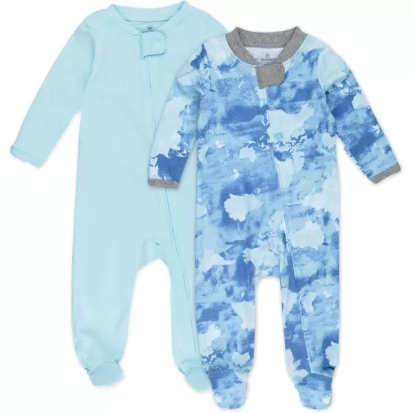 imageHonestBaby Baby Boys 2Pack Sleep and Play Footed Pajamas OnePiece Sleeper Jumpsuit Zipfront Pjs Organic CottonWatercolor WorldTeal Blue
