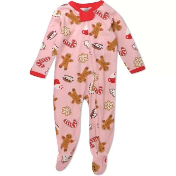 imageHonestBaby Baby Holiday Sleep and Play Footed Holiday Pajamas Onepiece Sleeper Zipfront Organic Cotton PjsGingerbread Pink