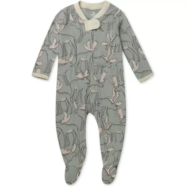 imageHonestBaby Baby Holiday Sleep and Play Footed Holiday Pajamas Onepiece Sleeper Zipfront Organic Cotton PjsMoose Mayhem