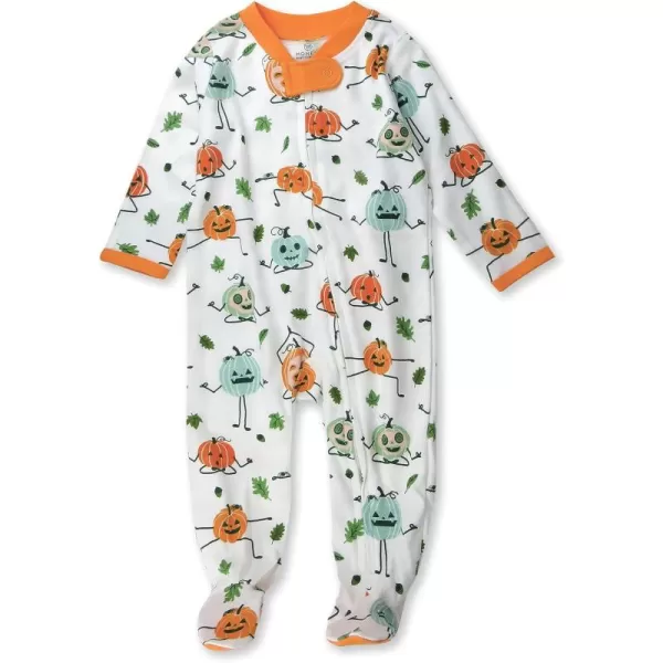 imageHonestBaby Baby Holiday Sleep and Play Footed Holiday Pajamas Onepiece Sleeper Zipfront Organic Cotton PjsPumpkin Posin