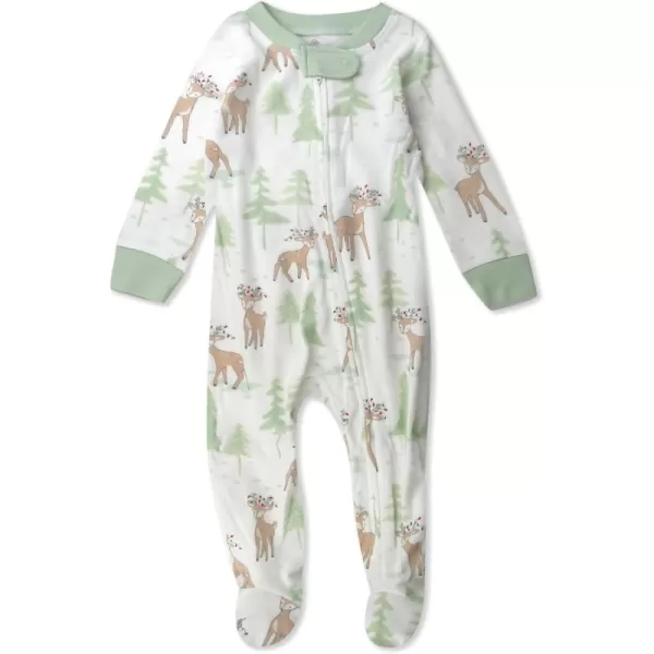 imageHonestBaby Baby Holiday Sleep and Play Footed Holiday Pajamas Onepiece Sleeper Zipfront Organic Cotton PjsReindeer Lights