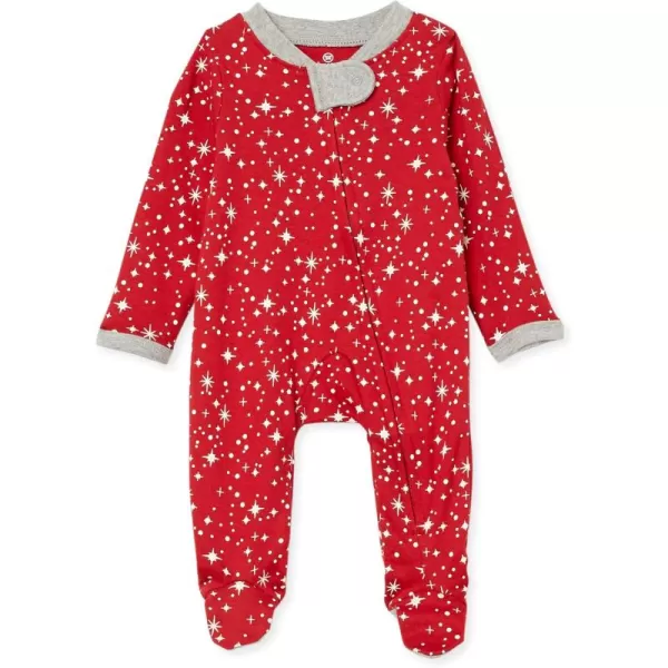 imageHonestBaby Baby Holiday Sleep and Play Footed Holiday Pajamas Onepiece Sleeper Zipfront Organic Cotton PjsTwinkle Star Red