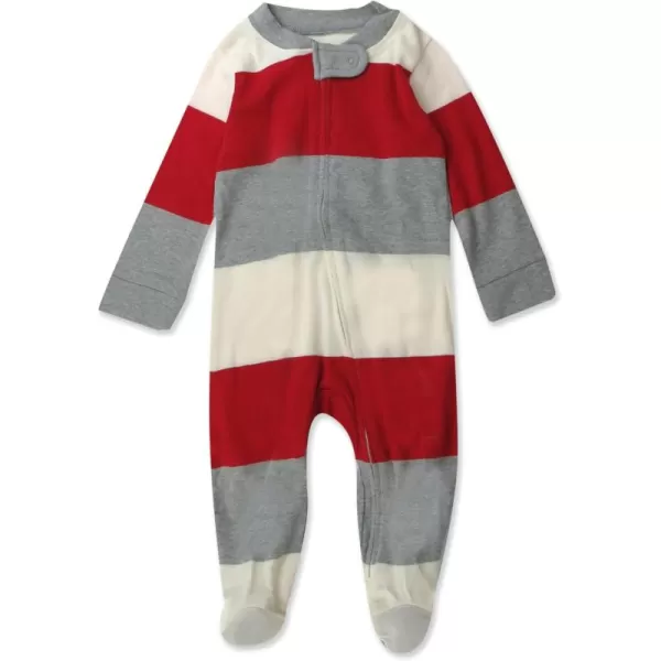 imageHonestBaby Baby Sleep and Play Footed Pajamas Onepiece Sleeper Jumpsuit Zipfront Pjs Organic CottonBold Stripe Red