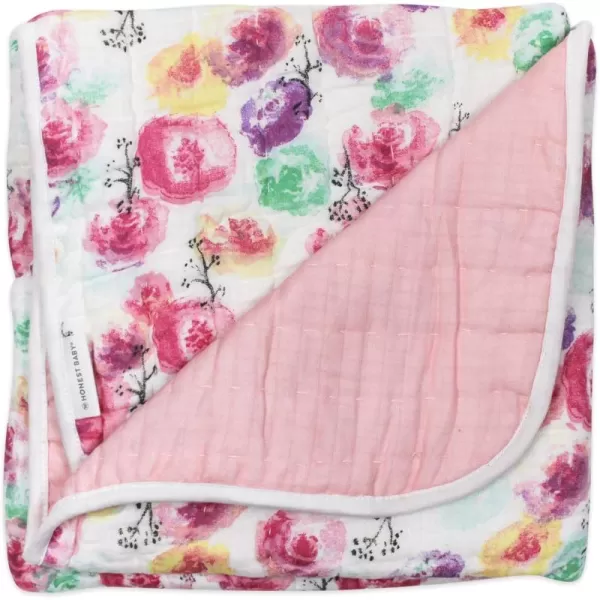 imageHonestBaby Quilted Baby Blankets Reversible Organic Cotton for Infant Boys Girls Unisex Pattern PlayGray One Size1pack Rose BlossomPink Hand Quilted Blanket