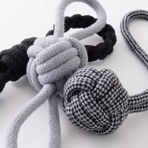 imageHonestBaby 3Pack Rope Pull Toys Durable Organic Cotton for Pets BlackGray One SizeBlackGray