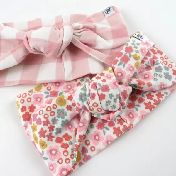 imageHonestBaby Baby Accessories Organic Cotton Knotted Headbands Legacy2Pack Meadow Floral Pink Blush
