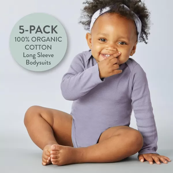 imageHonestBaby Baby Girls 5pack Long Sleeve Bodysuits Onepiece 100 Organic Cotton for Infant Baby Girls Unisex5pack Dusty Purple
