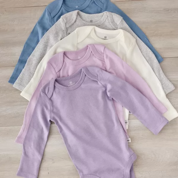 imageHonestBaby Baby Girls 5pack Long Sleeve Bodysuits Onepiece 100 Organic Cotton for Infant Baby Girls Unisex5pack Dusty Purple