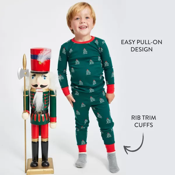 imageHonestBaby Baby Holiday 2Piece Pajamas Sleepwear PJs 100 Organic Cotton for Infant Baby and Toddler Boys ampamp Girls UnisexA Pine Holiday