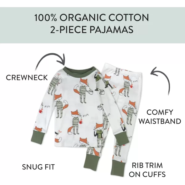 imageHonestBaby Baby Holiday 2Piece Pajamas Sleepwear PJs 100 Organic Cotton for Infant Baby and Toddler Boys ampamp Girls UnisexFoxy Green