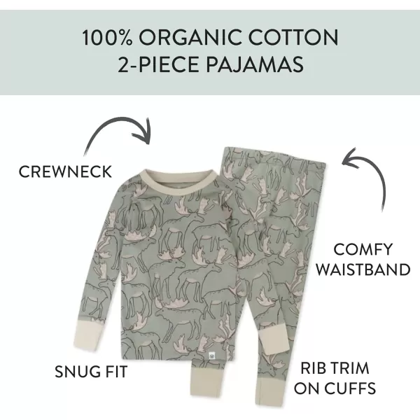 imageHonestBaby Baby Holiday 2Piece Pajamas Sleepwear PJs 100 Organic Cotton for Infant Baby and Toddler Boys ampamp Girls UnisexMoose Mayhem