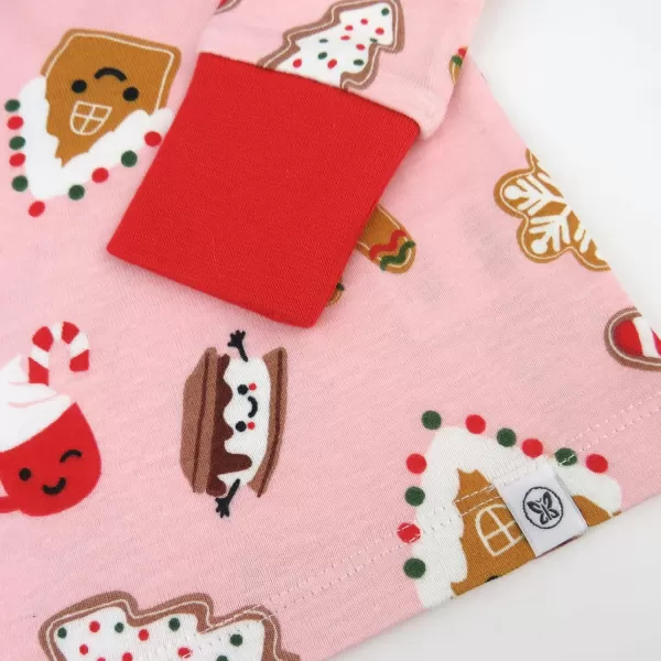 imageHonestBaby Baby Holiday 2Piece Pajamas Sleepwear PJs 100 Organic Cotton for Infant Baby and Toddler Boys ampamp Girls UnisexPink Gingerbread