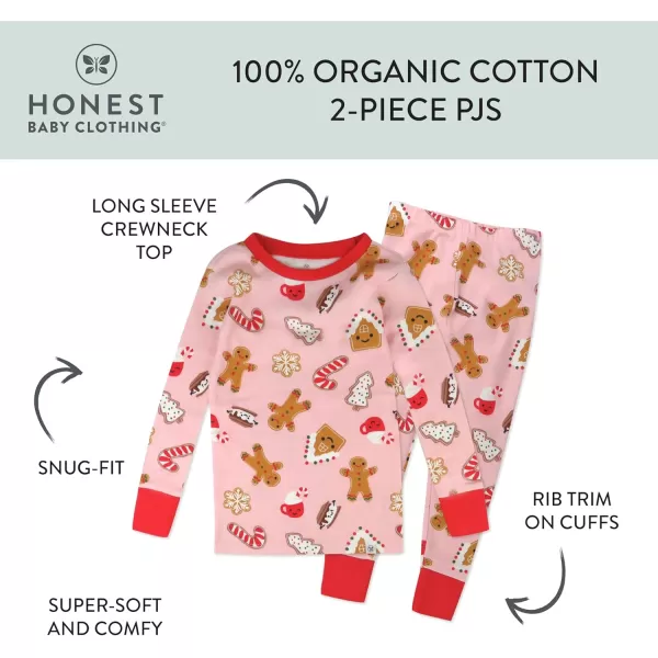 imageHonestBaby Baby Holiday 2Piece Pajamas Sleepwear PJs 100 Organic Cotton for Infant Baby and Toddler Boys ampamp Girls UnisexPink Gingerbread
