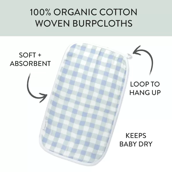 imageHonestBaby Baby Organic Cotton Multilayer Burp Cloths Multipack Bright White One Size4pack Blue Painted Buffalo Check