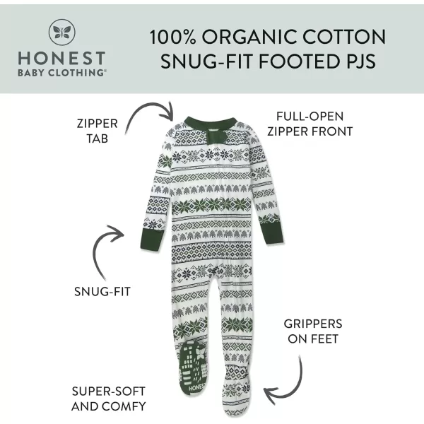 imageHonestBaby NonSlip Footed Holiday Pajamas OnePiece Sleeper ZipFront PJs Organic Cotton for Baby Boys GirlsFair Isle Green