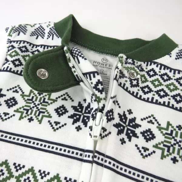 imageHonestBaby NonSlip Footed Holiday Pajamas OnePiece Sleeper ZipFront PJs Organic Cotton for Baby Boys GirlsFair Isle Green