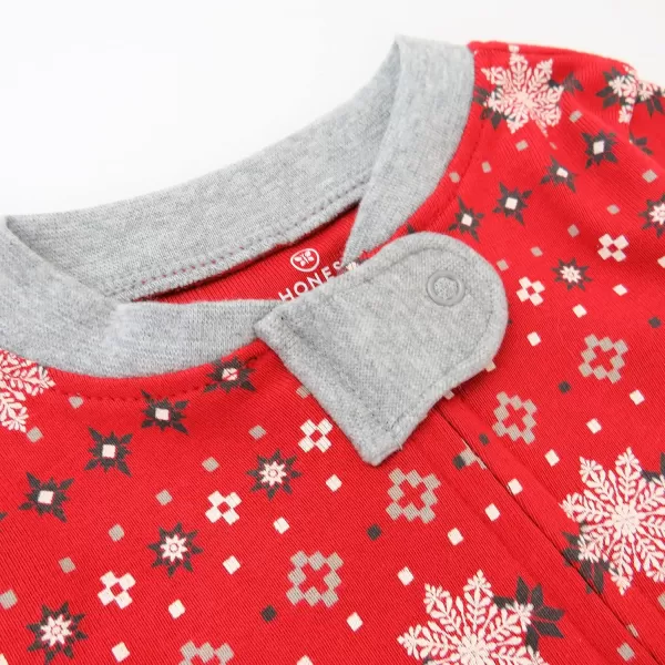 imageHonestBaby NonSlip Footed Holiday Pajamas OnePiece Sleeper ZipFront PJs Organic Cotton for Baby Boys GirlsFair Isle Holiday