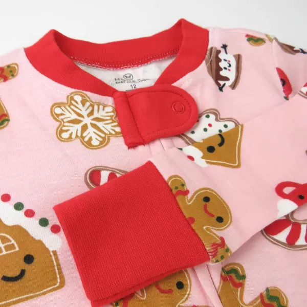 imageHonestBaby NonSlip Footed Holiday Pajamas OnePiece Sleeper ZipFront PJs Organic Cotton for Baby Boys GirlsGingerbread Pink