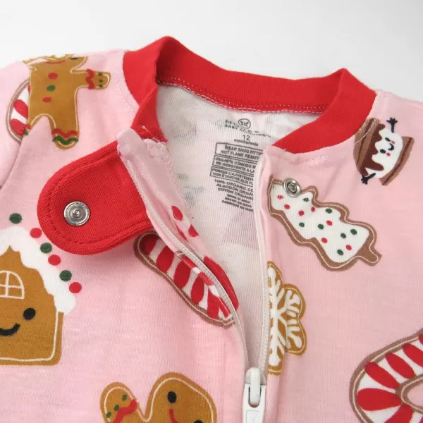 imageHonestBaby NonSlip Footed Holiday Pajamas OnePiece Sleeper ZipFront PJs Organic Cotton for Baby Boys GirlsGingerbread Pink