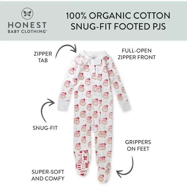 imageHonestBaby NonSlip Footed Holiday Pajamas OnePiece Sleeper ZipFront PJs Organic Cotton for Baby Boys GirlsHo Ho Ho