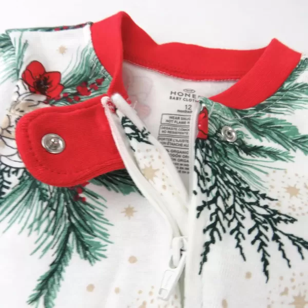 imageHonestBaby NonSlip Footed Holiday Pajamas OnePiece Sleeper ZipFront PJs Organic Cotton for Baby Boys GirlsHoliday Pine Floral