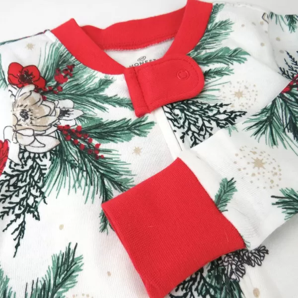 imageHonestBaby NonSlip Footed Holiday Pajamas OnePiece Sleeper ZipFront PJs Organic Cotton for Baby Boys GirlsHoliday Pine Floral