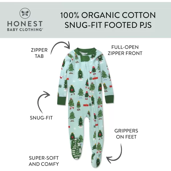 imageHonestBaby NonSlip Footed Holiday Pajamas OnePiece Sleeper ZipFront PJs Organic Cotton for Baby Boys GirlsHoliday Skate