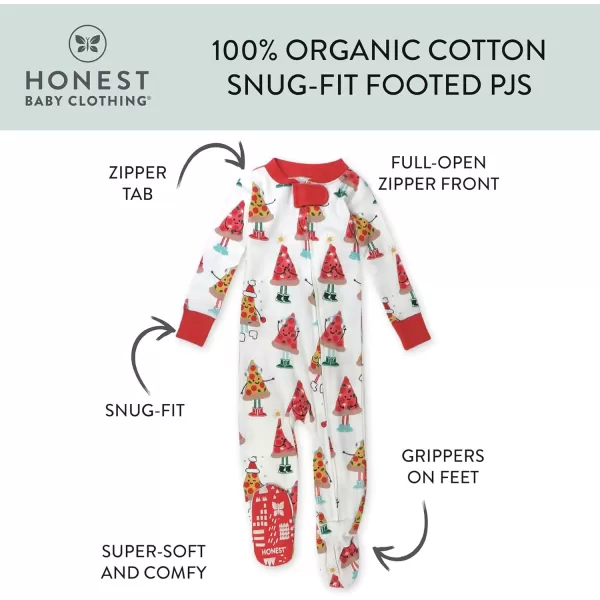 imageHonestBaby NonSlip Footed Holiday Pajamas OnePiece Sleeper ZipFront PJs Organic Cotton for Baby Boys GirlsPizza Joy