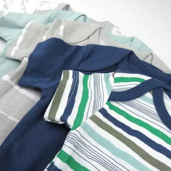 imageHonestBaby babyboys 5pack Short Sleeve Bodysuits Onepiece 100 Organic Cotton for Infant Baby Boys Unisex5pack Hand Drawn Nature Stripe Navy