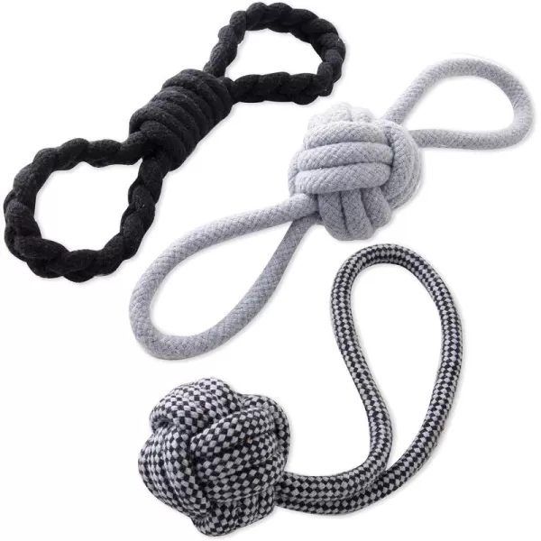 imageHonestBaby 3Pack Rope Pull Toys Durable Organic Cotton for Pets BlackGray One SizeBlackGray