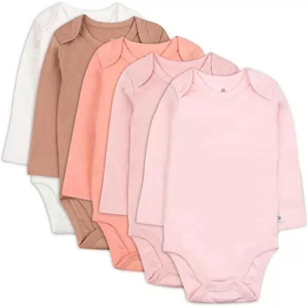 imageHonestBaby Baby Girls 5pack Long Sleeve Bodysuits Onepiece 100 Organic Cotton for Infant Baby Girls Unisex5pack Pink Sands