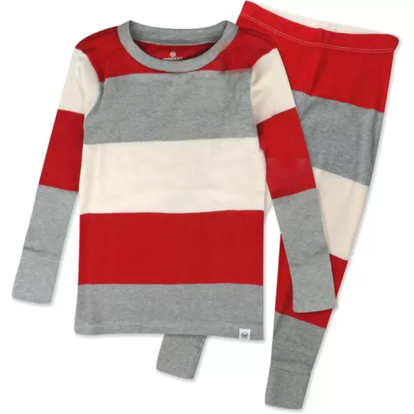 imageHonestBaby Baby Holiday 2Piece Pajamas Sleepwear PJs 100 Organic Cotton for Infant Baby and Toddler Boys ampamp Girls UnisexBold Stripe Red