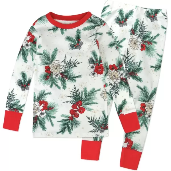 imageHonestBaby Baby Holiday 2Piece Pajamas Sleepwear PJs 100 Organic Cotton for Infant Baby and Toddler Boys ampamp Girls UnisexEmerald Floral