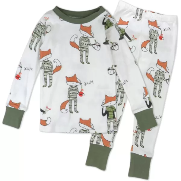 imageHonestBaby Baby Holiday 2Piece Pajamas Sleepwear PJs 100 Organic Cotton for Infant Baby and Toddler Boys ampamp Girls UnisexFoxy Green
