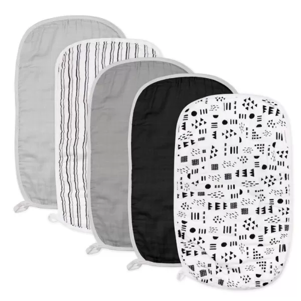 imageHonestBaby Baby Organic Cotton Multilayer Burp Cloths Multipack Bright White One Size5pack Pattern Play