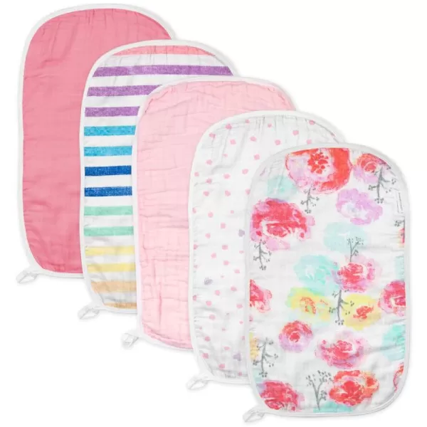imageHonestBaby Baby Organic Cotton Multilayer Burp Cloths Multipack Bright White One Size5pack Rose Blossom