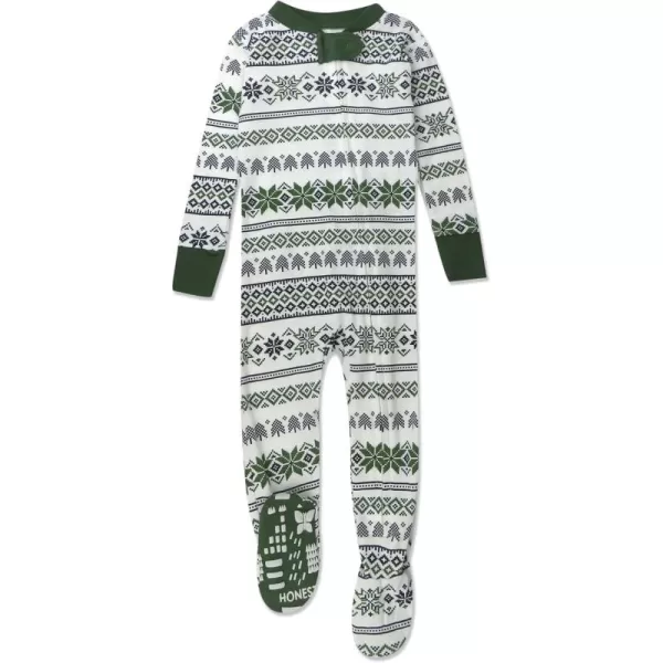 imageHonestBaby NonSlip Footed Holiday Pajamas OnePiece Sleeper ZipFront PJs Organic Cotton for Baby Boys GirlsFair Isle Green